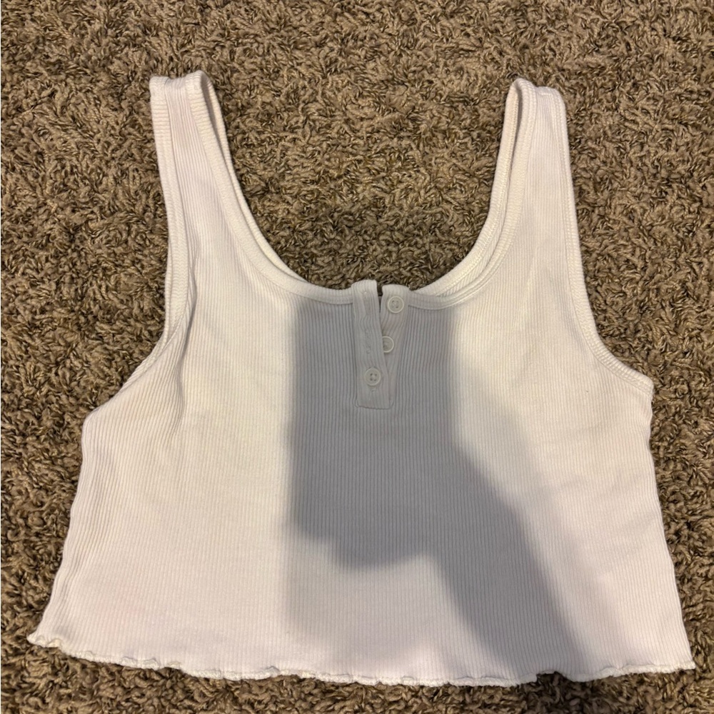 American Eagle Outfitters White and Black Ribbed Tank Top